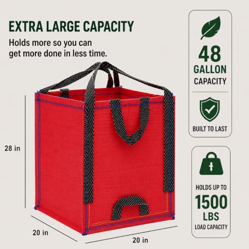 48-Gallon Heavy Duty Lawn and Yard Bag, Reusable Self-Standing Garbage Bag with Reinforced Handles (Red - 1 Pack) - color: Red - 1 Pack