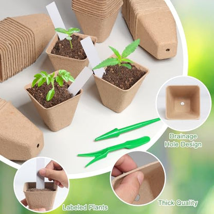 Baxrou 120 Pack 3.15 Inch Square Peat Pots for Seedlings - style: Square