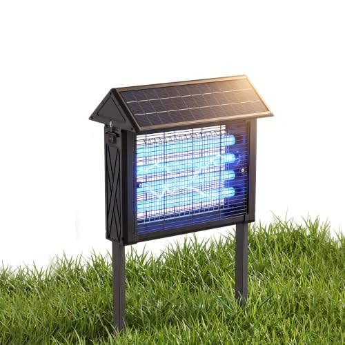 Medium Solar Bug Zapper Outdoor for 3000 sq.ft Mosquito Zapper for Patio - color: Ebony Black(12W for 3000 sq.ft)