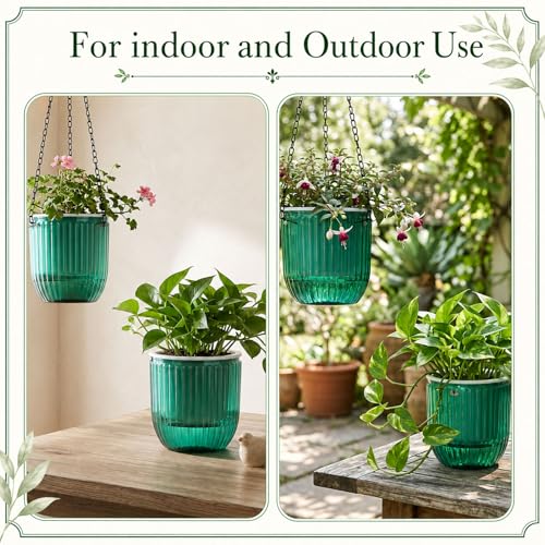 6 Pack Emerald Self Watering Hanging Planters 4.5 Inch Hanging Pots