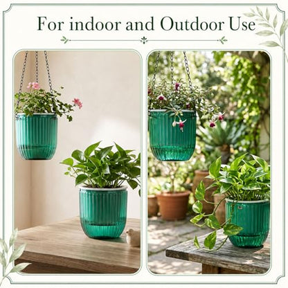6 Pack Emerald Self Watering Hanging Planters 4.5 Inch Hanging Pots