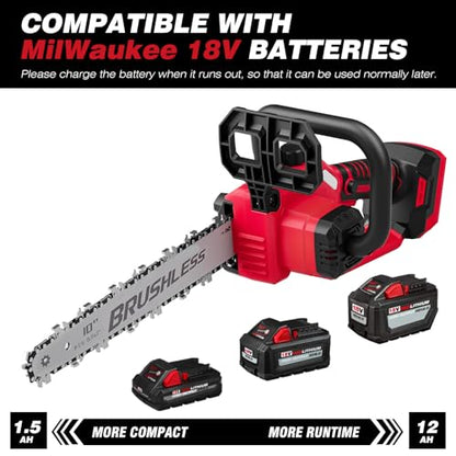 2-IN-1 Cordless 10-Inch Pole Saw And Chainsaw Compatible with Milwaukee 18V Battery, Total Reach of Max 15ft, Auto Oiling, Electric Pole Saw for Tree Trimming Pruning (Battery NOT Included)