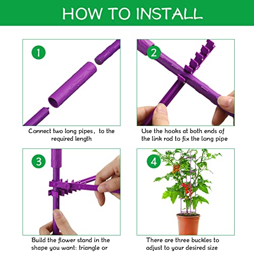 4 Packs Large Tomato Cages for Garden up to 6.5ft Heavy Duty Tomato Plant Trellis with 80 Clips Assembled Plant Support Cages with Adjustable Stake Arms for Vegetables, Climbing Plants (Purple) - color: Purple