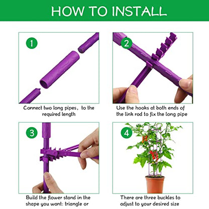 4 Packs Large Tomato Cages for Garden up to 6.5ft Heavy Duty Tomato Plant Trellis with 80 Clips Assembled Plant Support Cages with Adjustable Stake Arms for Vegetables, Climbing Plants (Purple) - color: Purple