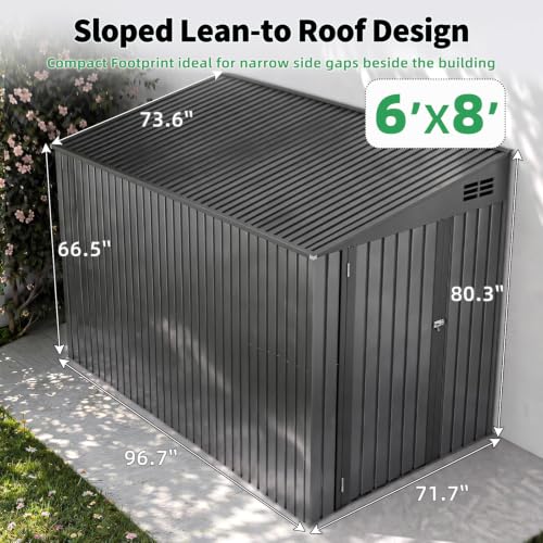 AECOJOY Shed Lean to Storage Shed, Outdoor 6' x 8' Metal Wall Side Bike Shed & Outdoor Storage, Garden Storage Cabinet for Backyard, Patio and Outdoor Use in Dark Grey - color: Dark Grey, size: 6' x 8'