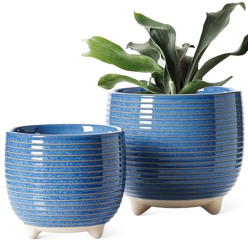 LE TAUCI Ceramic Plant Pots, 5.1 + 6.4 Inch, Set of 2, Reactive Glaze Blue - color: Reactive Glaze Blue