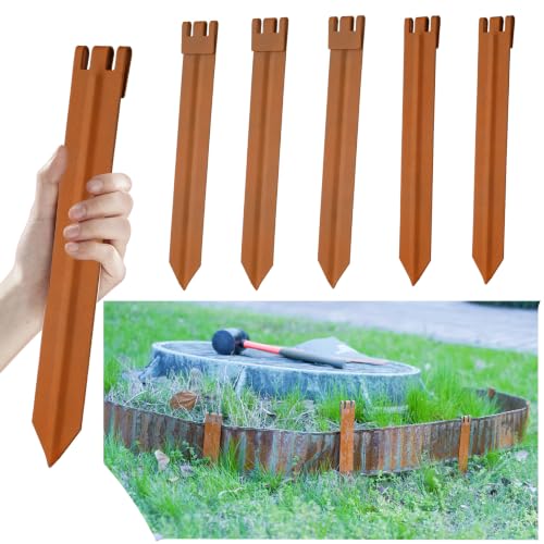 6PCS Brown 10in Metal Landscape Edging Border Stakes, Rustic Heavy Duty Edging Stakes for Mailbox Flower Bed & Flag Pole Garden Edging - color: Brown-6PCS
