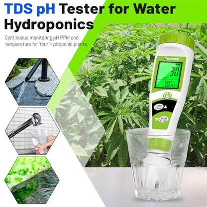 UIUZAMR pH Meter for Hydroponics PPM EC Meter for Water Hydroponics - color: Green
