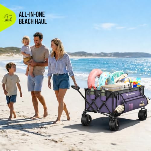 HIKEMOON 48'' Extra Large Collapsible Wagon with Big Wheels, 300L Purple - color: Purple