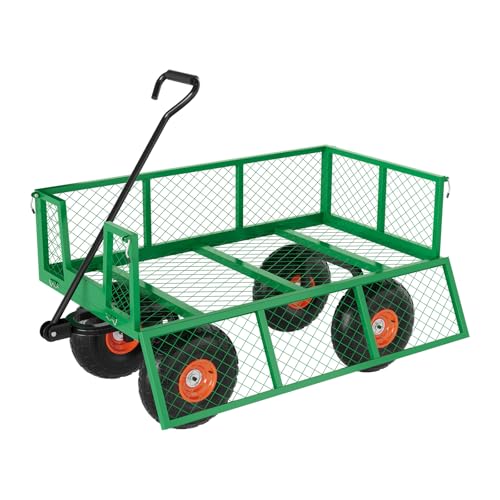 GarveeLife Heavy Duty Steel Garden Cart 500 LBS Capacity 3 in 1 Pullable Garden Wagon with 10 in Wheels for Gardening Soil, Tools, and Plant Transport - color: Green and Orange, size: 500 lbs