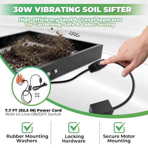 Soil Sifter with 110V 30W Vibration Motor, Metal Rock Sifter for Gardening