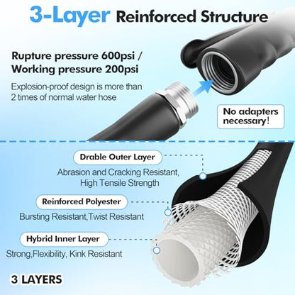 SPECILITE 5/8" Hot/Cold Garden Water Hose 100 ft, -50℉-158℉, Black - size: 5/8in x 100ft