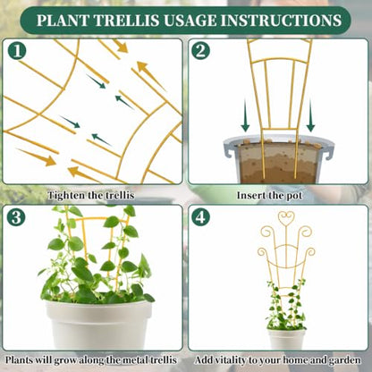 2 Pack 30'' Large Metal Plant Trellis for Climbing Plants, - color: Golden-2pcs