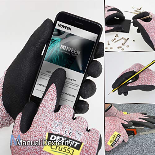 DEX FIT Level 5 Cut Resistant Gloves Cru553, 3D-Comfort Fit, Firm Grip, Thin & Lightweight, Touch-Screen Compatible, Durable, Breathable & Cool, Machine Washable; Red M (8) 1 Pair - color: Red, size: Medium