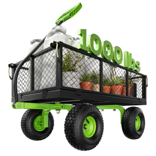 Etoolab Steel Garden Cart 1000 Lbs Capacity with 10" All Terrain Tires - color: Green & Black
