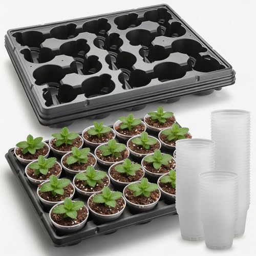 3 Inch Clear Nursery Pots 100 Pcs with 5 Pcs 20 Cell Potting Trays, 5 Sets Seed Starting Kit for Seedlings Cuttings Indoor Growing, Sturdy Transparent Plant Pot Carrying Tray Germination Set - color: Clear, size: 3 Inch Clear Pots 100 Pack with 5 Pack Tra