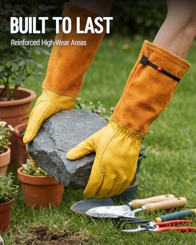 WORKPRO Gardening Gloves, Long Leather Garden Gloves for Women & Men