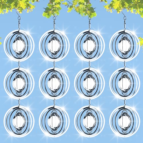 12 PCS Stainless Steel Bird deterrents for Outside,Bird reflectors to Keep Birds Away,3D Wind Spinners Outdoor Bird Scarer Discs Set Pigeon Deterrent to Keep Swallows Sparrow Away Garden Porch Pool