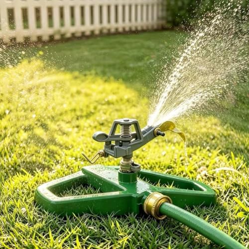 Heavy Duty Pulsating Impact Lawn Sprinkler 360° Adjustable Rotating Automatic Water Sprinkler for Yard with Metal Base, Large Area Irrigation Sprinkle for Garden, Covers Up to 4,500 Sq. Ft