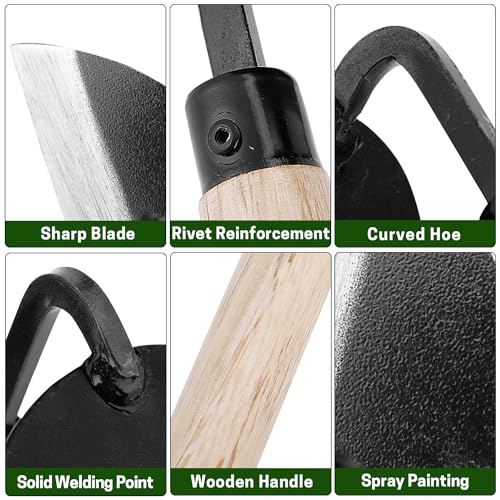 Garden Weeding Sickle/Hand Hoe, Gardening Cutting Grass Sickle, Japanese Sickle Style Hand Weeder Tool with Thick Blade&Wooden Handle - color: T-Sickle