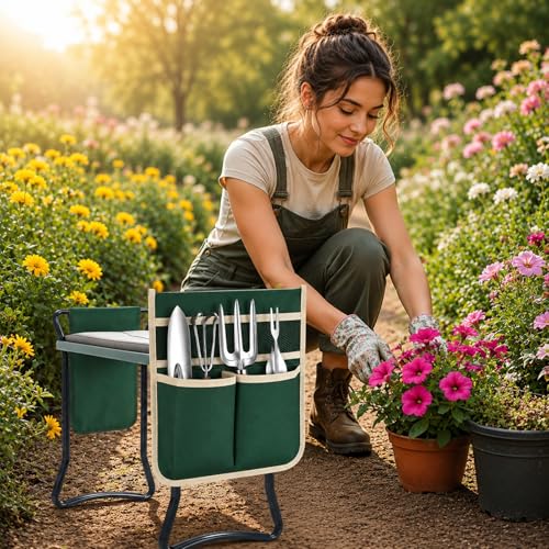 2 Pack Garden Pouches for Kneeler, Portable Tool Storage Size Bags Oxford Multiple Storage Pockets Organizer for Outdoor Gardening Kneeling Stool, Gifts for Women, Seniors, Mom & Dad