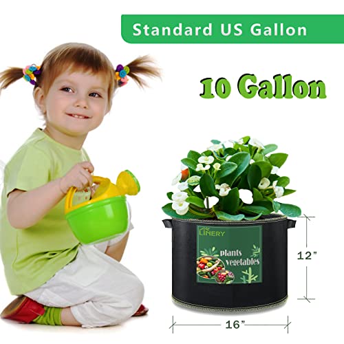 LINERY 10-Pack 10 Gallon Grow Bag Planting Black Heavy Duty Thickened Grow Bag with Handles Non-Woven Fabric Plant Pots (10-Pack 10 Gallon) - size: 10-Pack 10 Gallon