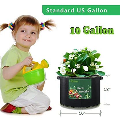 LINERY 10-Pack 10 Gallon Grow Bag Planting Black Heavy Duty Thickened Grow Bag with Handles Non-Woven Fabric Plant Pots (10-Pack 10 Gallon) - size: 10-Pack 10 Gallon