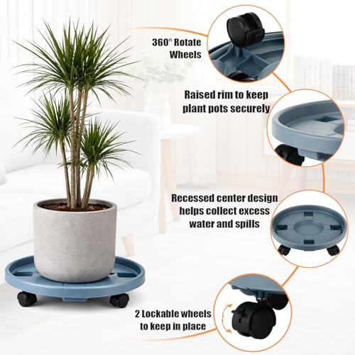 Party Zealot 5-Pack 13" Large Plant Caddy with Wheels Plastic Plant Dolly with Caster Flower Pot Mover Rollers Wheeled Rolling Plant Stands Round Plant Saucer Indoor Outdoor Base Coasters, Gray - color: Gray, size: 13"/ 5 packs