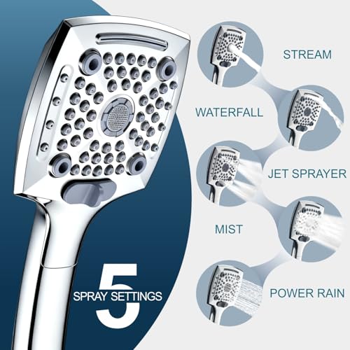 ELLO&ALLO Shower Head with Handheld, High-Pressure Handheld Shower Head with 5 Spray Modes, 59-Inch Stainless Steel Hose & 360° Adjustable Bracket Perfect for Pet Bathing, Baby Care & Shower Cleaning - color: Chrome, style: Without Filter