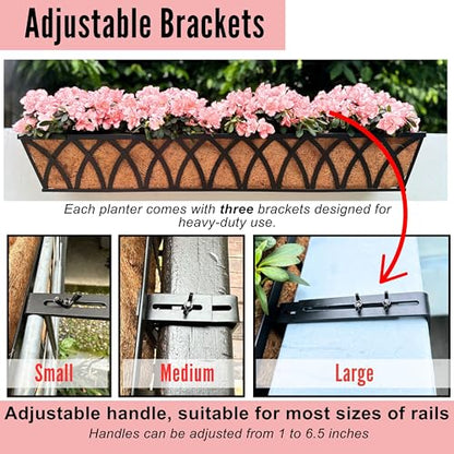 LaLaGreen Large Black Railing Planter (48 in, 2 Pack) Metal Rail Flower Box - size: 48" (122cm) x 2 pack
