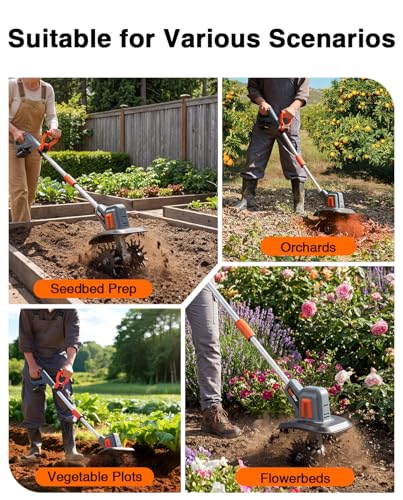 Cordless Tiller Cultivator for Gardening, Battery Powered Garden Rototiller - size: 9"x6.6"