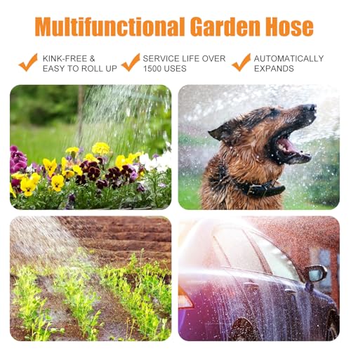 Garden Hose 50ft Heavy Duty Water Hose with 10 Function Spray Nozzle, Flexible and Durable, Lightweight Rubber Hybrid Hose, Leak-Free Connections, Male to Female Brass Fittings for Garden, Lawn, Yard - size: 50ft