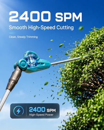 SEESII 20V Pole Hedge Trimmer Cordless, 8.5 FT Reach, Dual 4.0Ah Batteries - color: Sky Blue