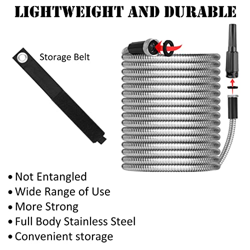 OnBrand 50FT Metal Garden Hose with Sprayer Nozzle - Stainless Steel Hose - size: 50FT