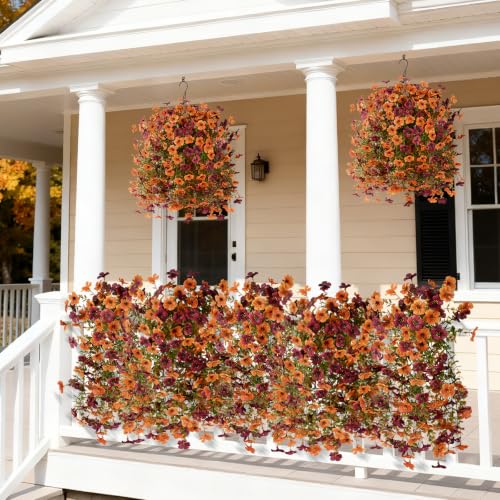 ZFProcess Artificial mums for Outdoors,2PCS Silk Fake Daisy - color: Orange+brown