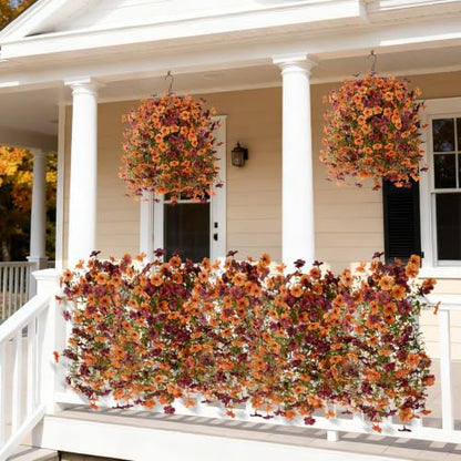 ZFProcess Artificial mums for Outdoors,2PCS Silk Fake Daisy - color: Orange+brown