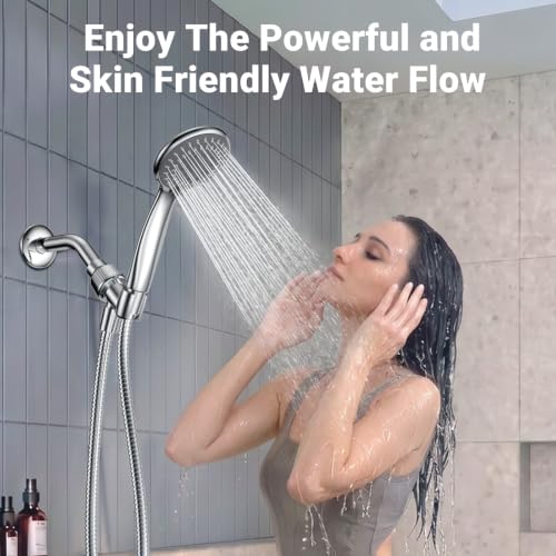 HOPOPRO High Pressure Handheld Shower Head for Low Water Pressure with Hose - color: Silver