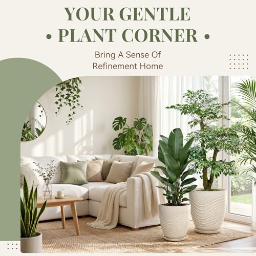 9.5 Inch Modern Ceramic Plant Pot with Saucer, Flower Pot with Drainage Hole Mesh Net,Indoor Outdoor Planter (Silk White) - color: Silk White, size: 9.5 Inch