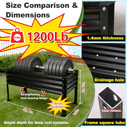 Large Galvanized Raised Garden Bed Outdoor with Legs, Load Capacity 1200LB, 48x26x30in Raised Garden Bed, for Backyard/Patio/Balcony/Gardening/Vegetables Flowers, Black - color: Black