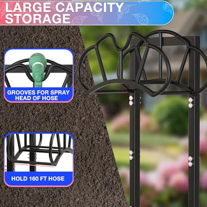 Qatsrin Garden Hose Holder Holds 160ft, Rustproof Water Hose Storage, Black - color: Black