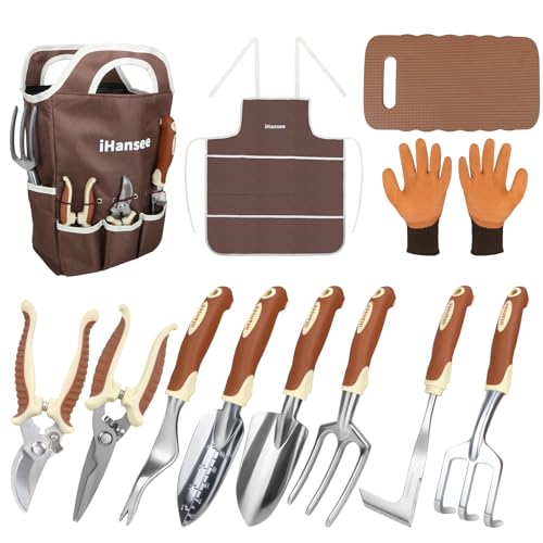 Brown Garden Tools Set 12-Piece, Gardening Gifts for Women Men - color: brown