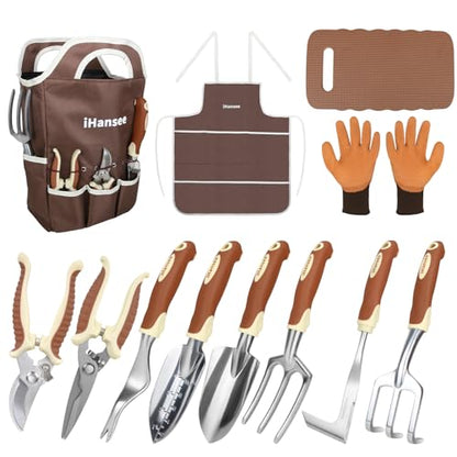 Brown Garden Tools Set 12-Piece, Gardening Gifts for Women Men - color: brown