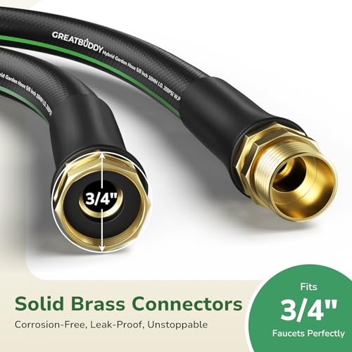 GreatBuddy 100 ft Garden Hose, Flexible Rubber Water Hose 5/8" - size: 100ft