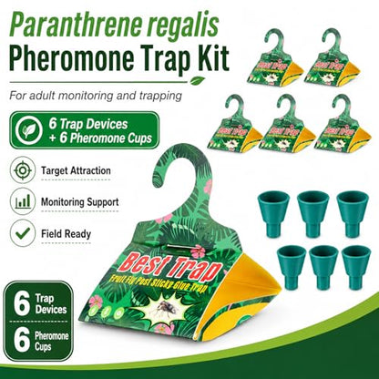 6 Pack Codling Moth Traps for Grapevines with Pheromone Lures – Triangular Hanging Sticky for Grapevines, Includes 6 Traps & 6 Lures, for Orchard & Garden Use