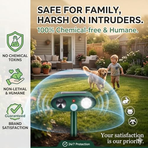 2026 Sonic Fortress Pro Deer Repellent Devices with USB Charge,Solar Ultrasonic Animal Repellent with Motion Sensor&Flash Light,Deer Deterrent for Flower beds,Vegetable Gardens,Plants 4Pack