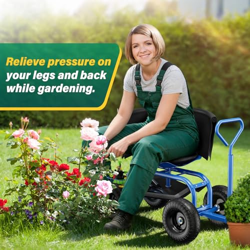 Garden Seat with Wheels, Rolling Garden Stool with Adjustable 360°Swivel Seat - color: Blue