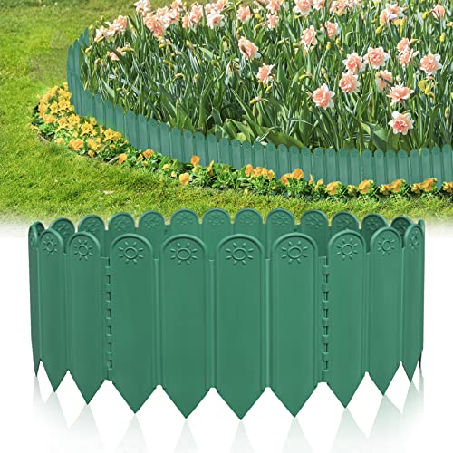 EEOCWF 10PCS Green Garden Edging Borders, 8.66 inch Tall Plastic Garden Landscape Edging, 7.2ft Interlocking Decorative Garden Fences Edging, Lawn Edge Flower Bed Border for DIY Patio Walkways Yard - color: Green