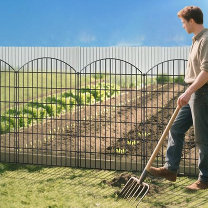 Metal Garden Fence 48 in x 12.7 ft, Tall Outdoor Dog Fence Panel for Yard - size: 48"Hx12.7ft (5 Panels)