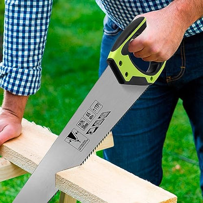 14 Inch Wood Hand Saw, 11 TPI Universal Handsaw Non-slip Ergonomic Handle Rustproof Wood Saw - color: 14 Inch Green