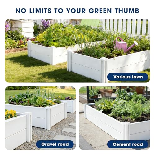PASAMIC 4x4x1ft Vinyl Raised Garden Bed, Maintenance-Free Outdoor Garden Planter Box, Never Rust or Rot, Durable Open-Bottom Raised Bed for Vegetables, Flowers, Herbs & Fruits - size: 4x4x1FT